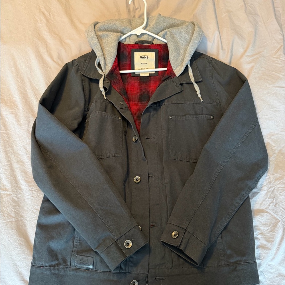 Vans Men's Dark Gray Jacket with Gray Hood